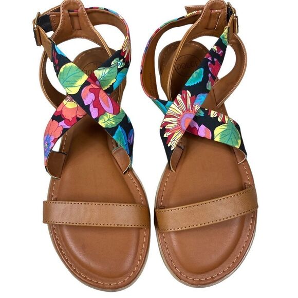 DOLCE by Mojo Moxy Wm’s Sz 8.5 Floral Ankle Buckle Strap Flat Sandals Shoes - Picture 1 of 5